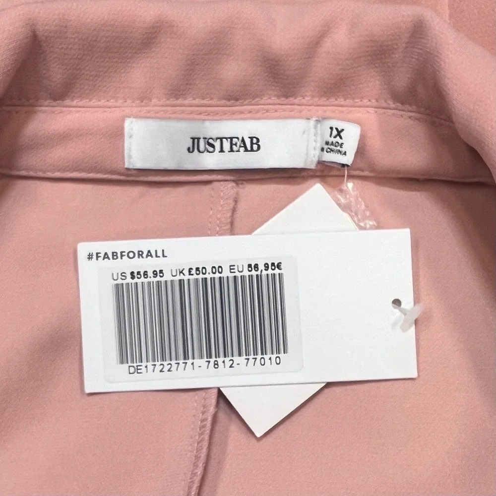 JustFab Womens 1X Blush‎ Pink Single Button Notched Lapel Blazer Jacket